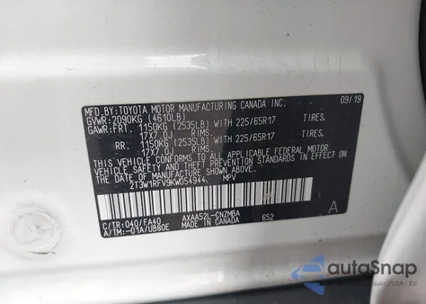 2019 Toyota Rav4 Xle z USA, uszkodzony, nr VIN 2T3W1RFV9KW054944
